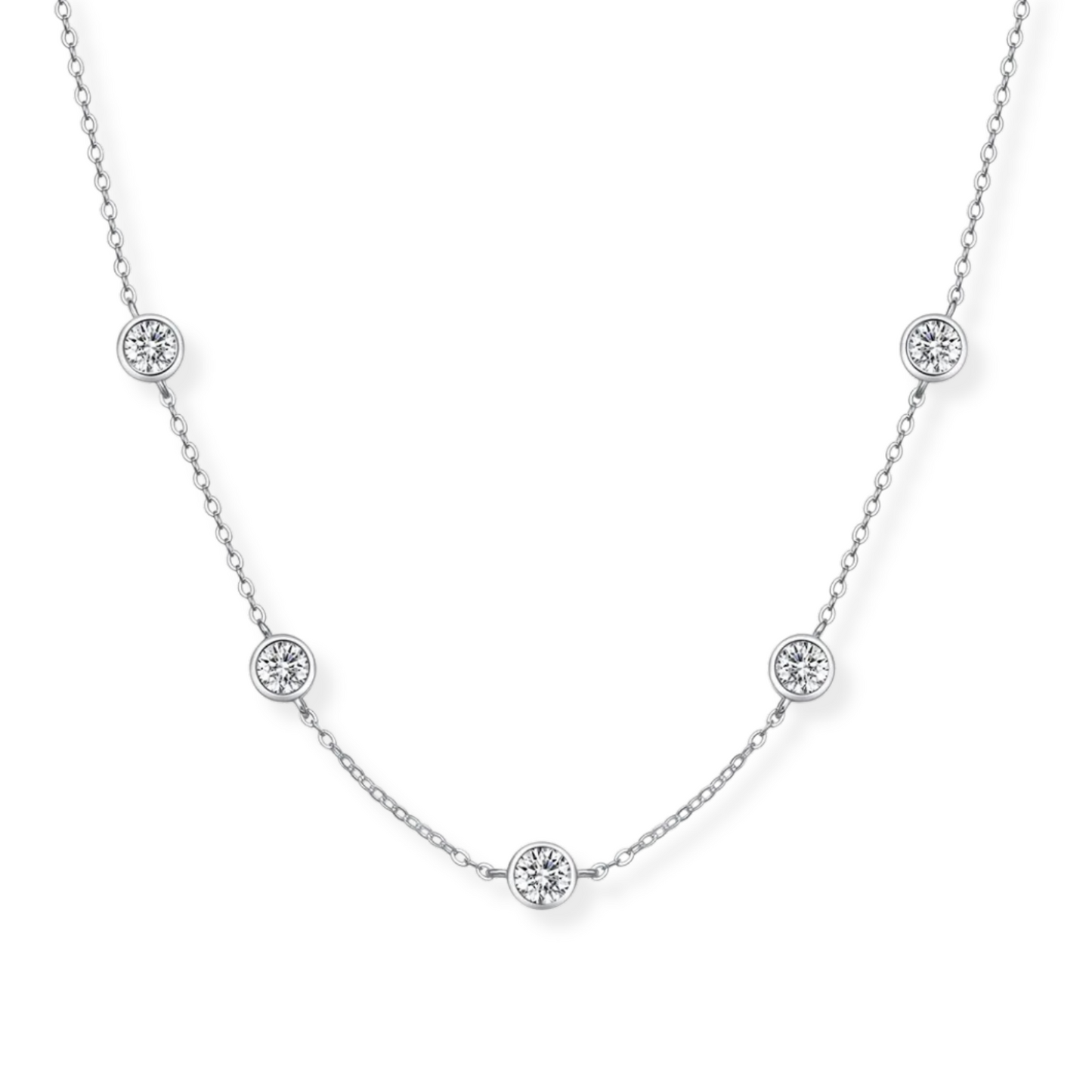 5 Stone Bezel Set Necklace