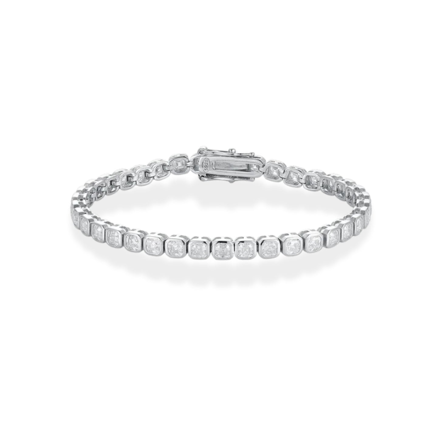 Asscher Cut Bezel-Set Moissanite Tennis Bracelet