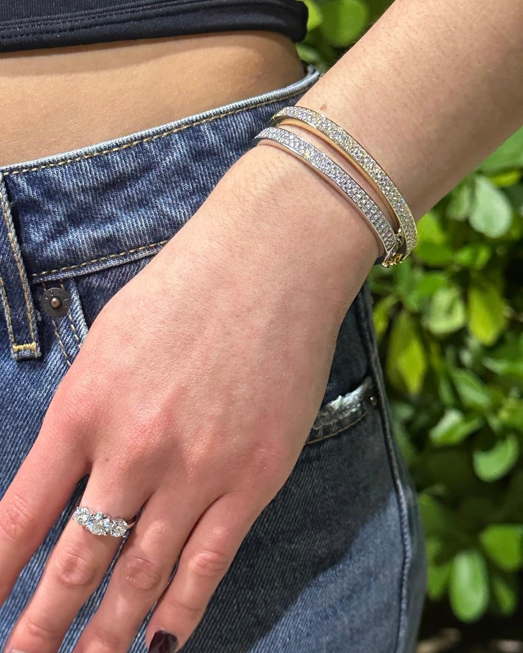Double Row Pave Bangle Bracelet