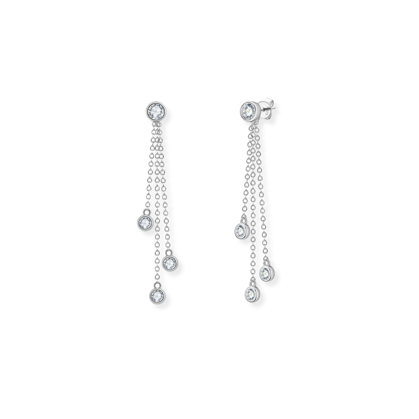Bezel Set Chain Drop Earrings - 2 in 1