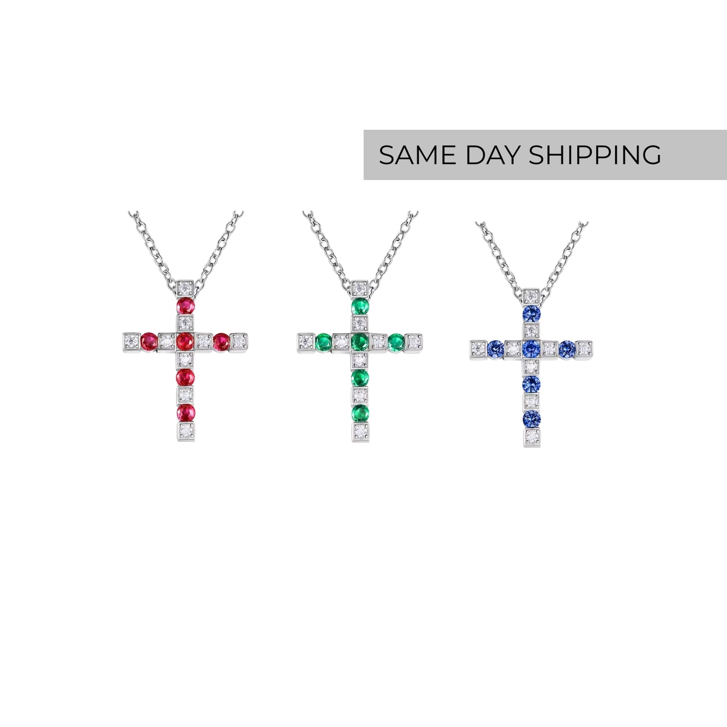 Emerald/ Ruby/ Sapphire Cross Necklace