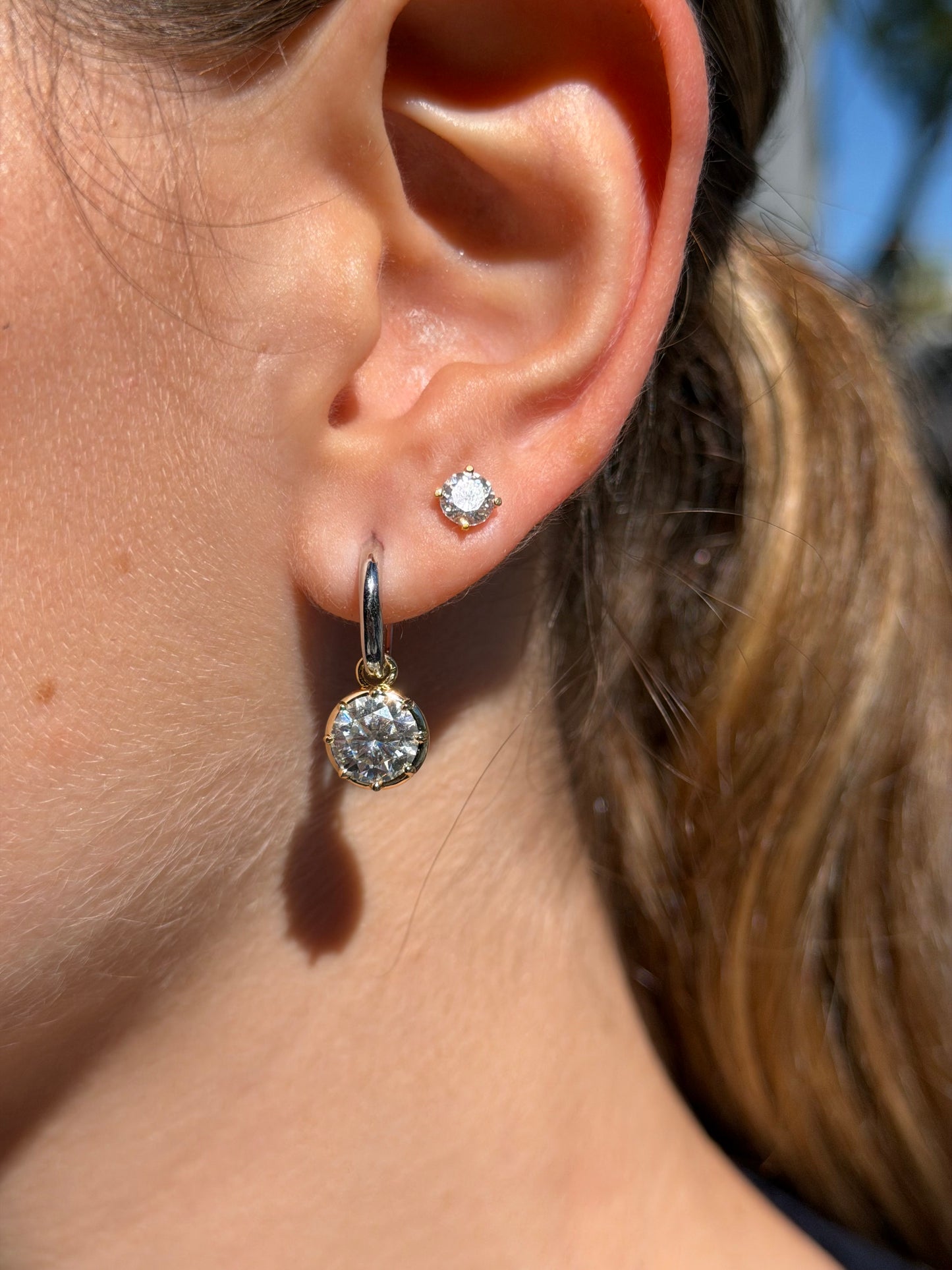 Two-Tone Charm Hoop Earrings