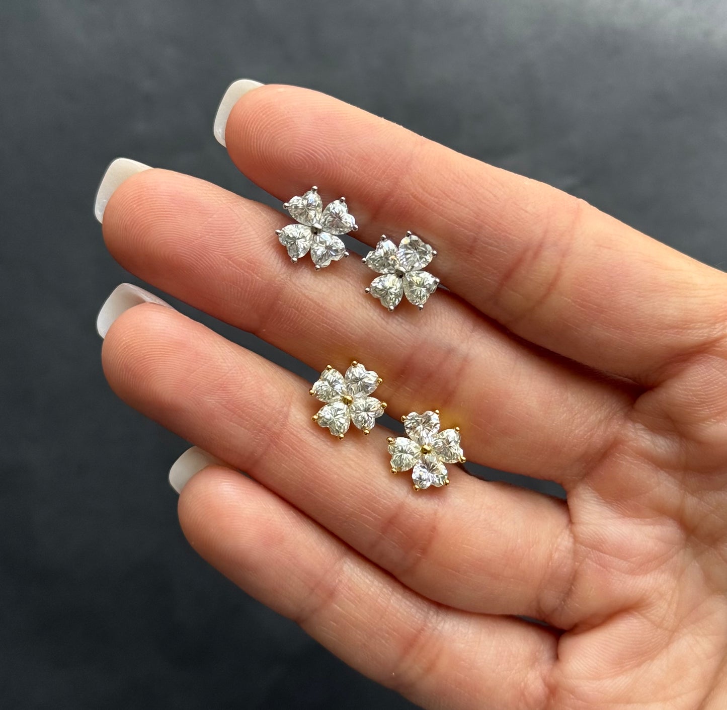 Heart-Cut Flower Stud Earrings