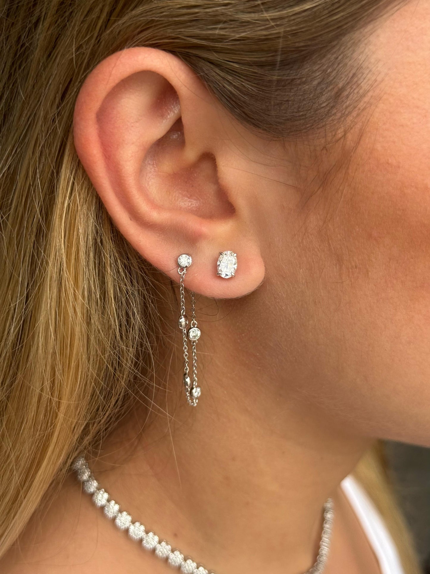 Bezel Chain Loop Earrings
