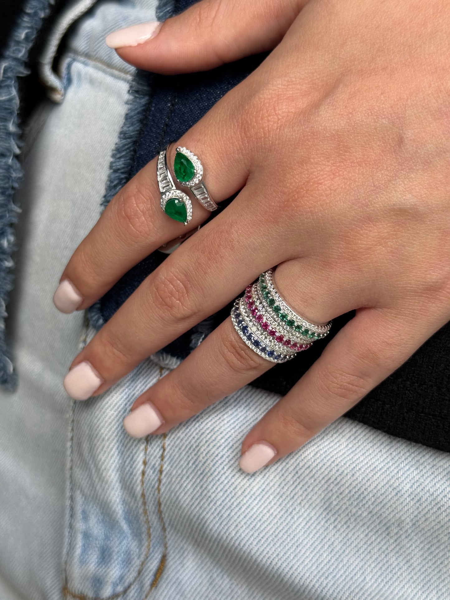 Double Pear Emerald Ring