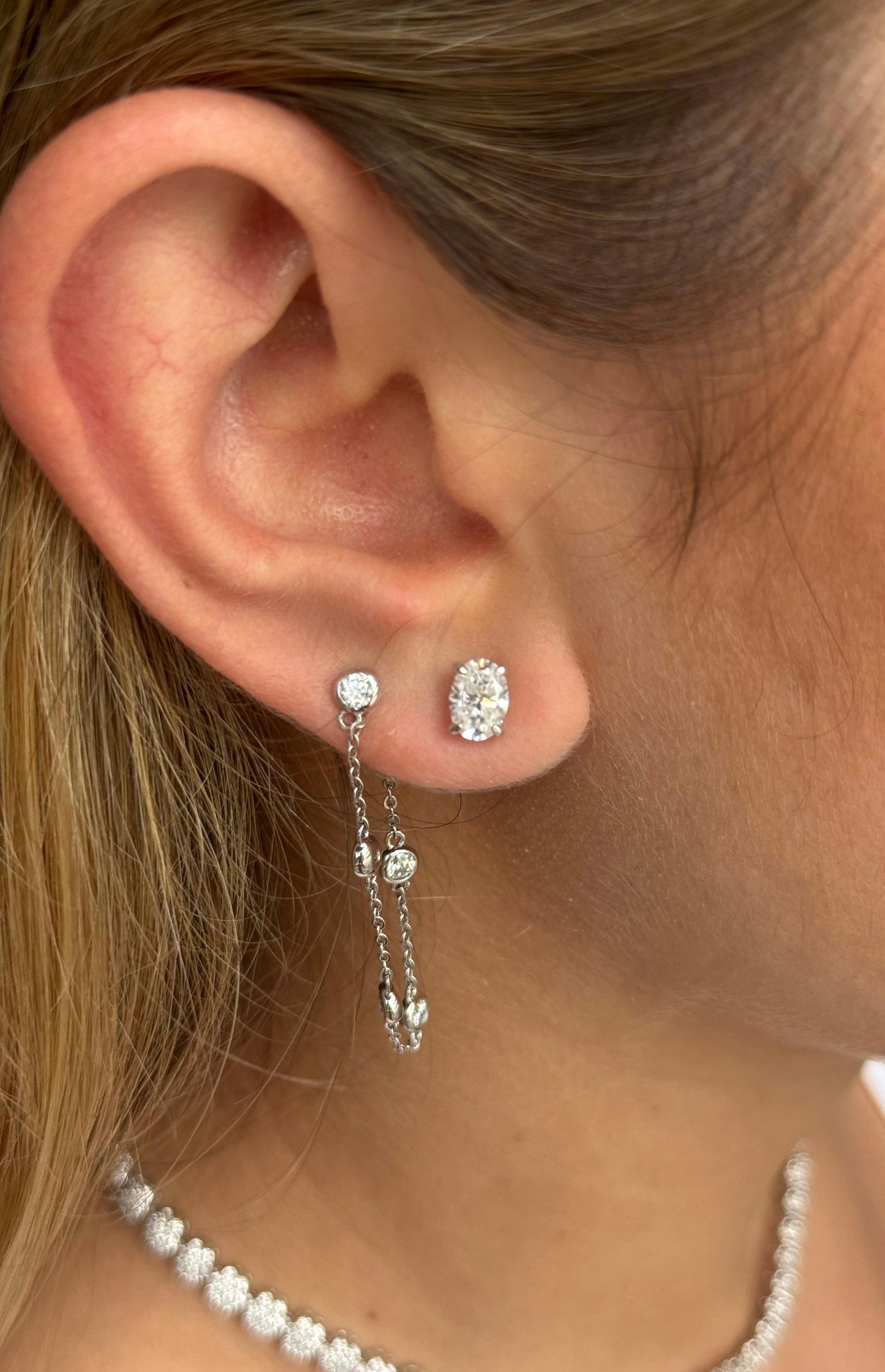 Bezel Chain Loop Earrings