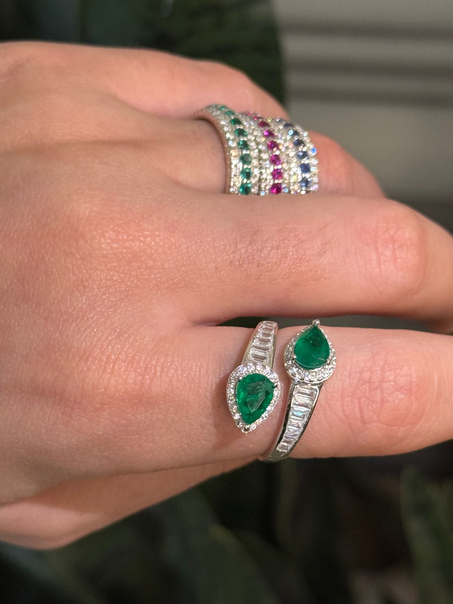 Double Pear Emerald Ring