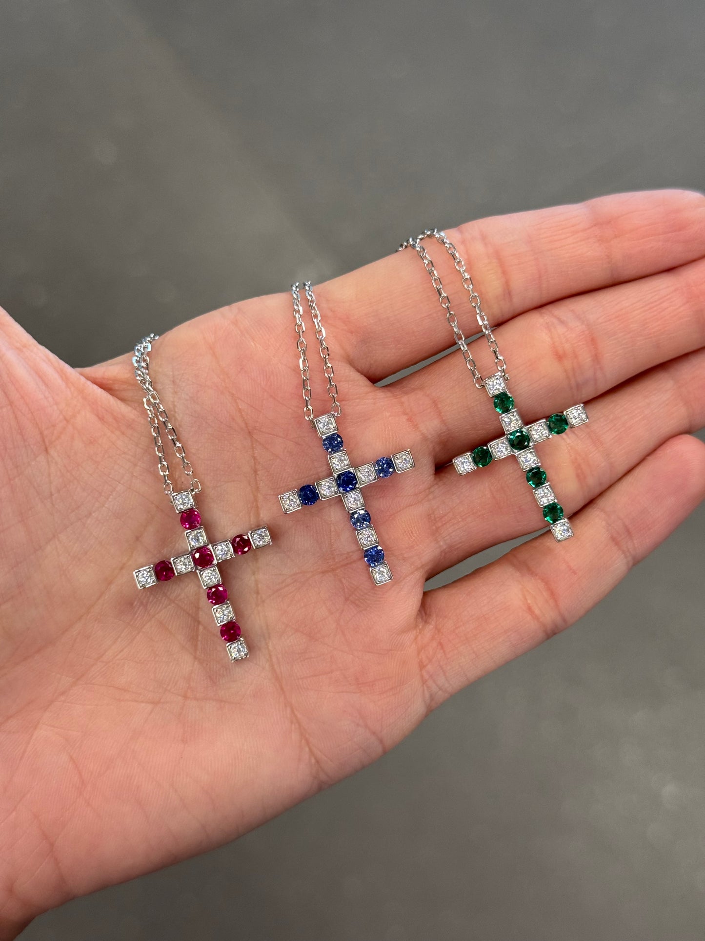 Emerald/ Ruby/ Sapphire Cross Necklace