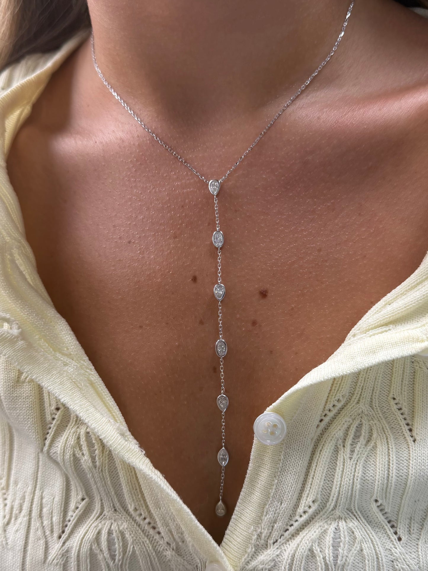 Multi Cut Bezel Lariat Necklace