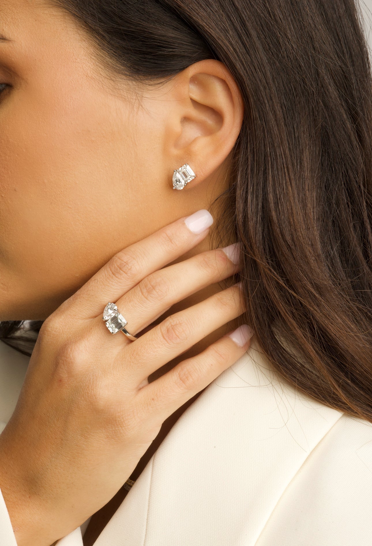 Toi et Moi Emerald & Pear Cut Stud Earrings