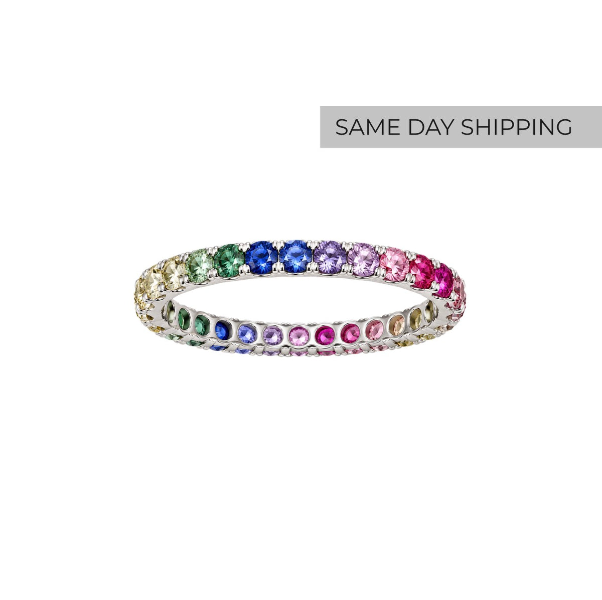 Rainbow Lab Sapphire Round Cut Eternity Band