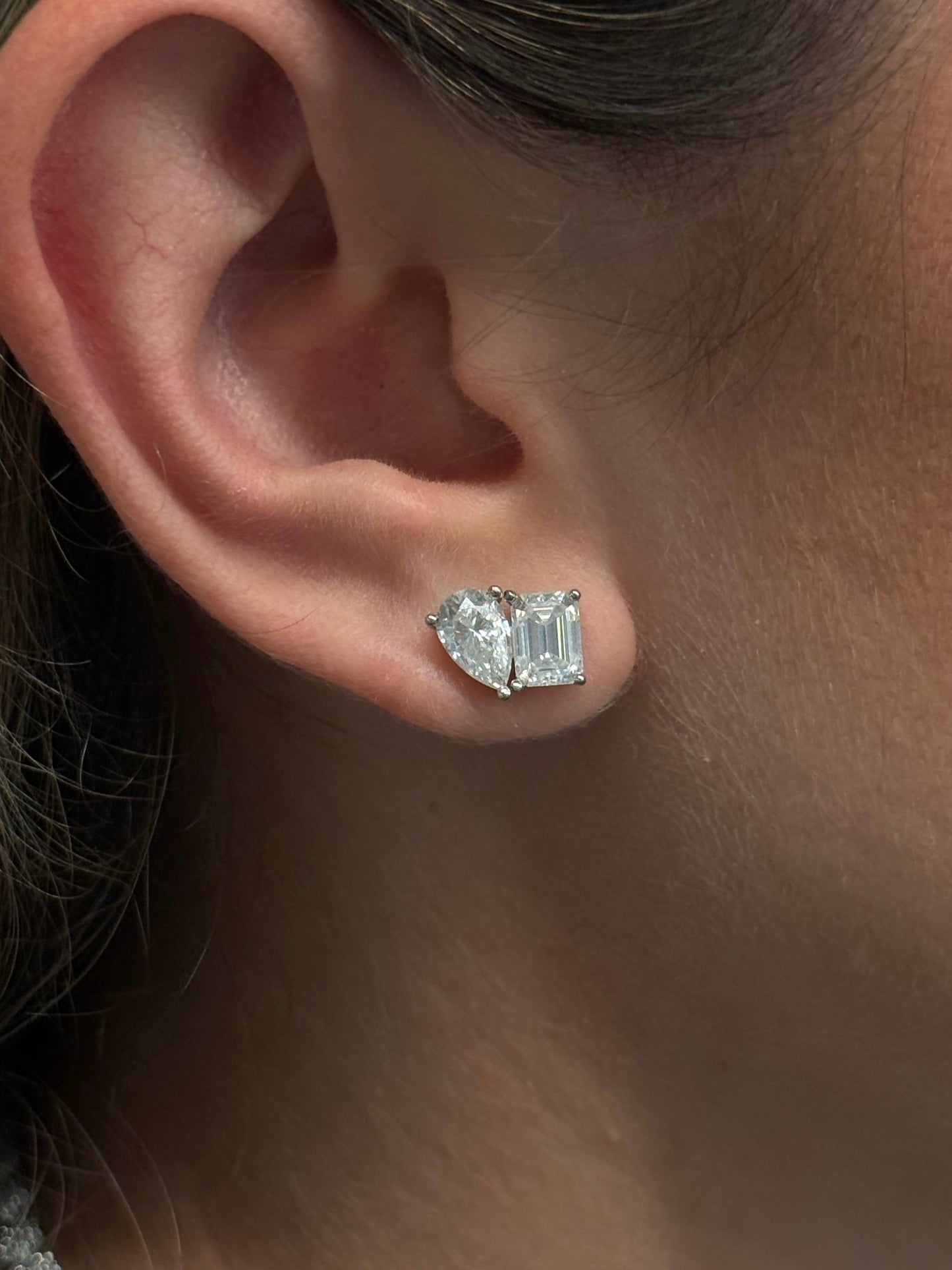 Toi et Moi Emerald & Pear Cut Stud Earrings