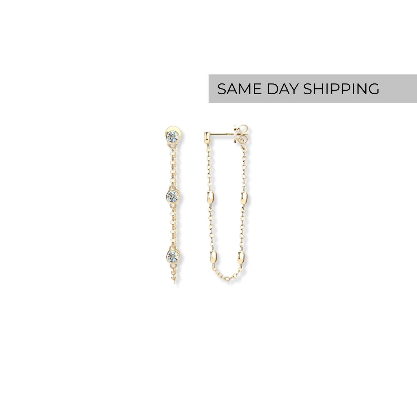 Bezel Chain Loop Earrings
