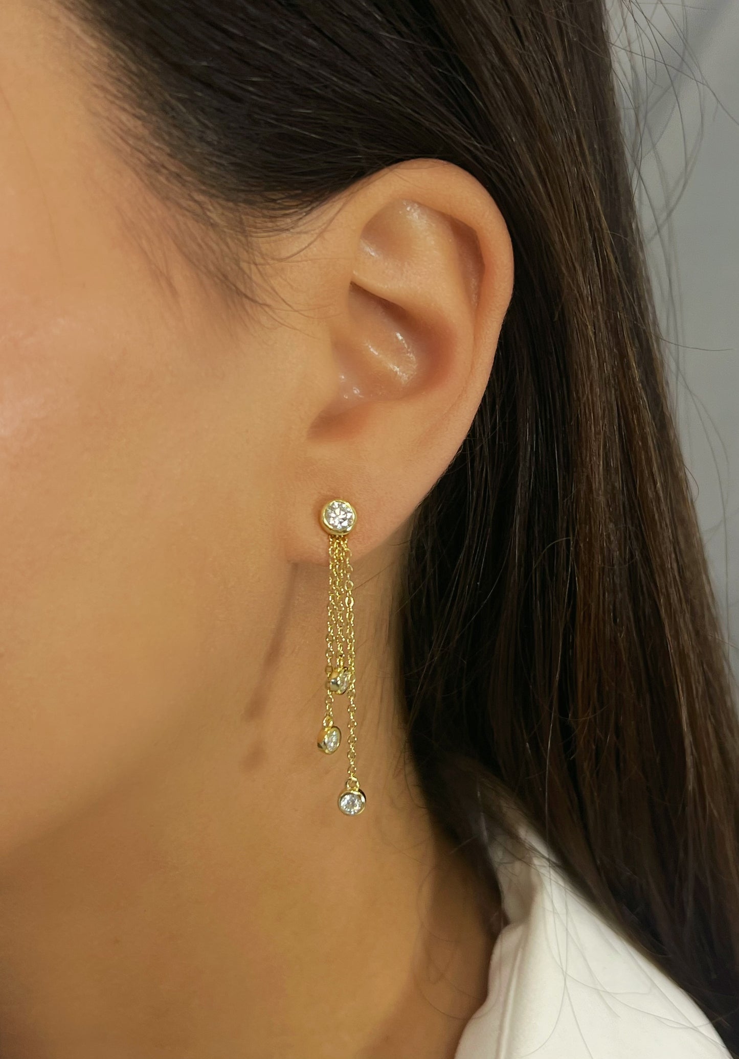 Bezel Set Chain Drop Earrings - 2 in 1