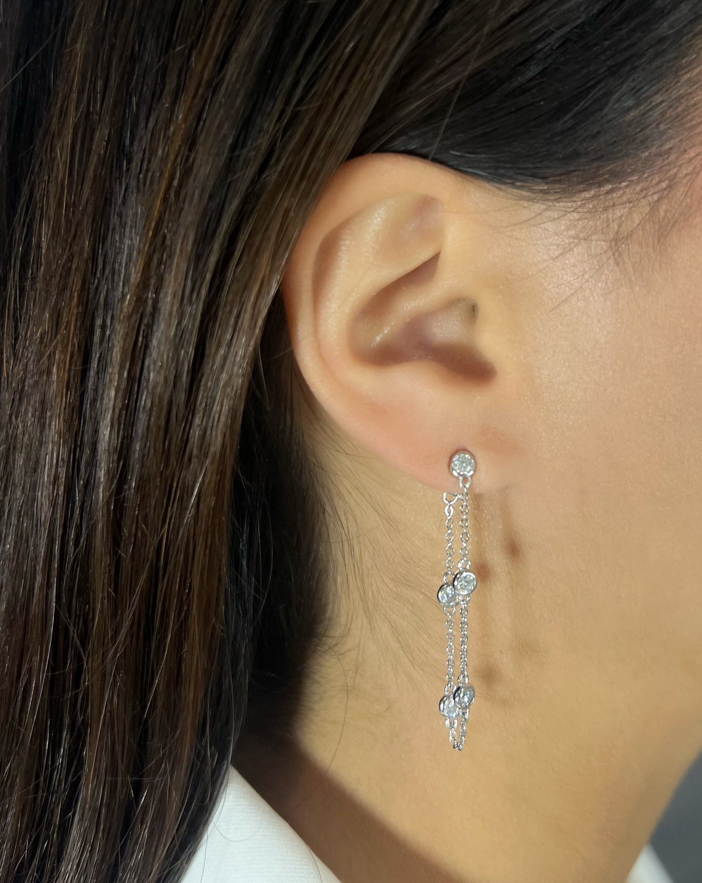 Bezel Chain Loop Earrings