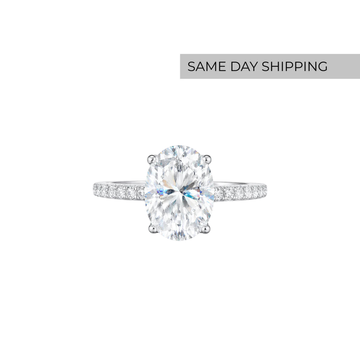 2ct Oval Cut Engagement Ring with Pavé Band