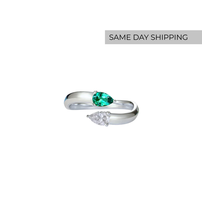 Dual Gemstone Pear Ring - Pinky Ring