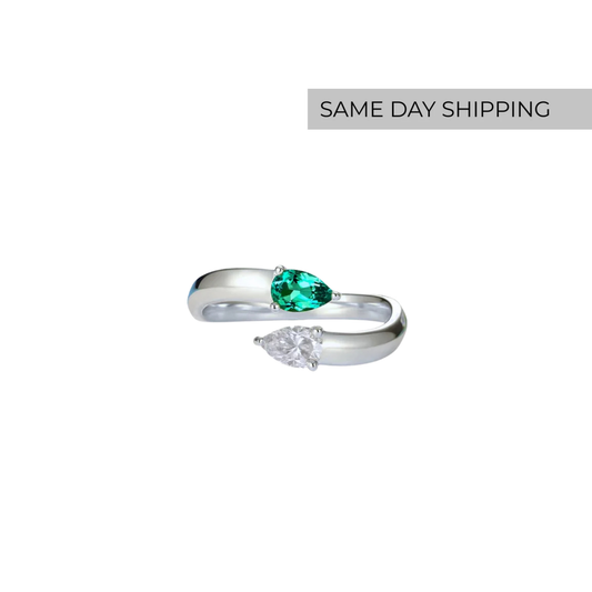 Dual Gemstone Pear Ring - Pinky Ring