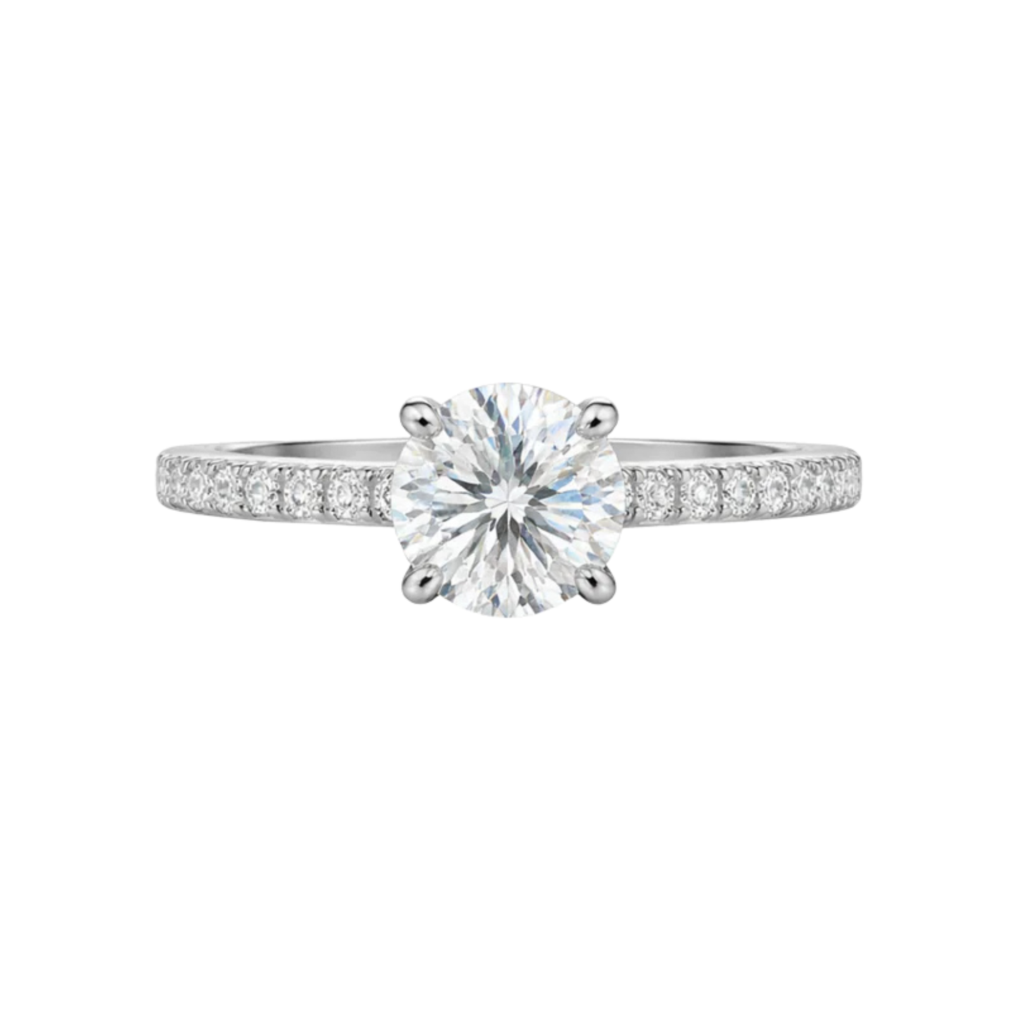 1CT Round Cut Engagement Ring with Pavé Band