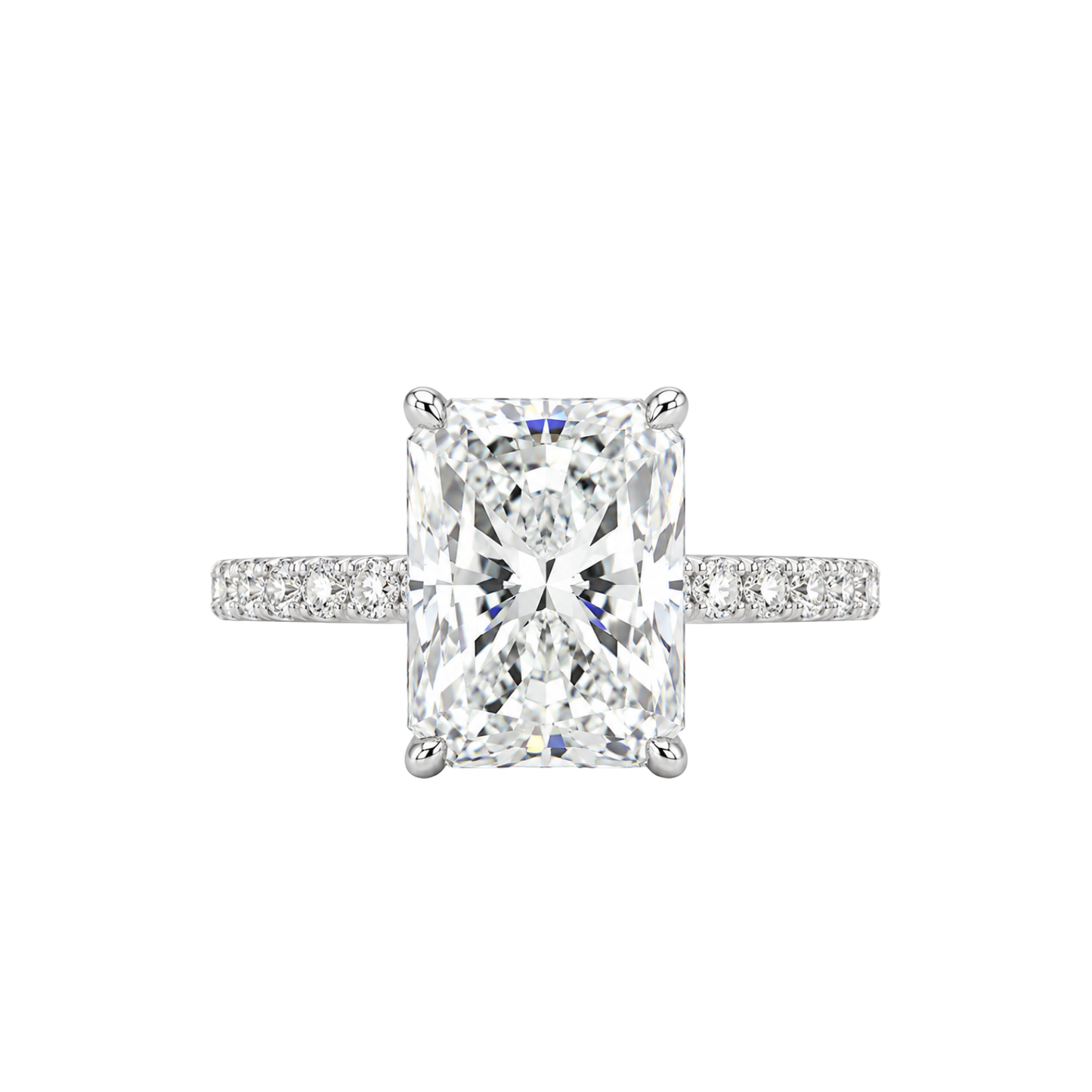 4CT Radiant Cut Ring with Pavé Band