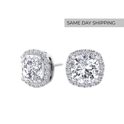 Cushion Halo Stud Earrings