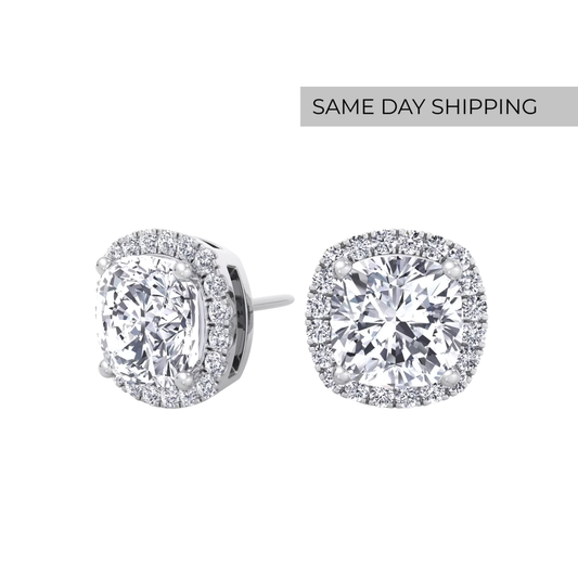 Cushion Halo Stud Earrings