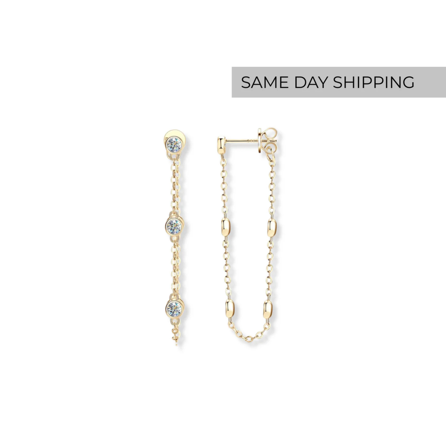 Bezel Chain Loop Earrings
