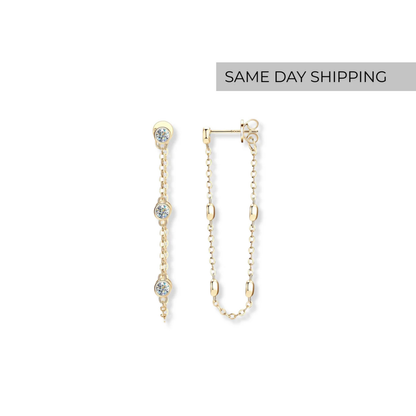 Bezel Chain Loop Earrings