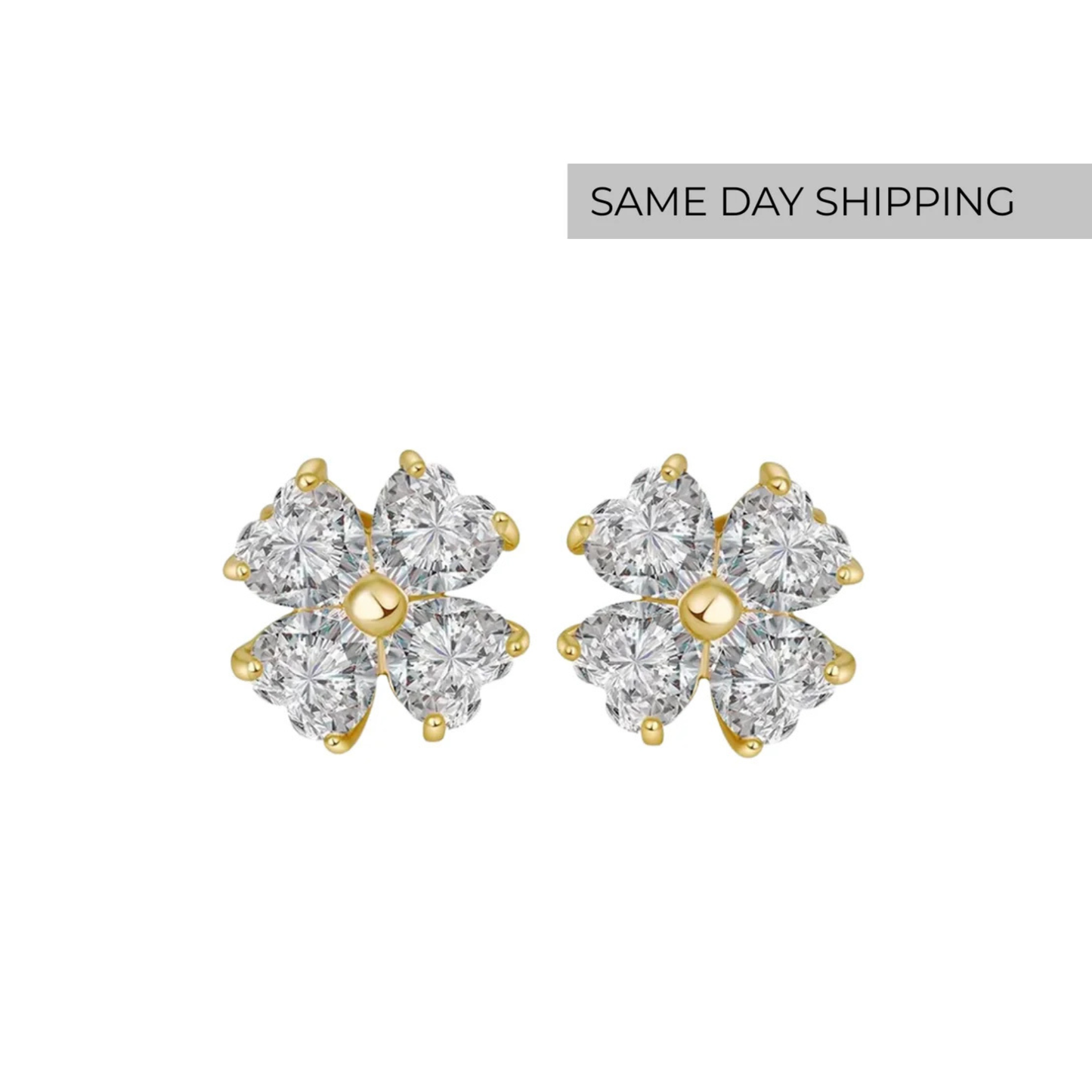 Heart-Cut Flower Stud Earrings