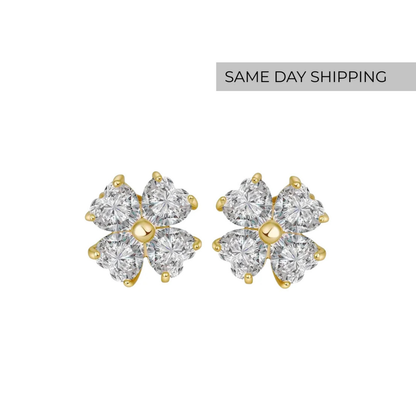 Heart-Cut Flower Stud Earrings