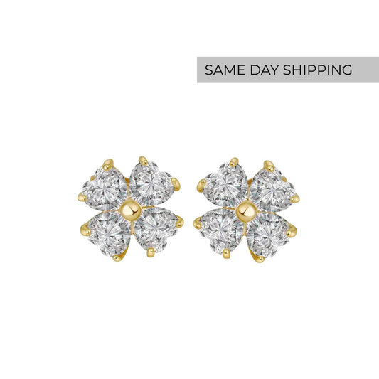 Heart-Cut Flower Stud Earrings