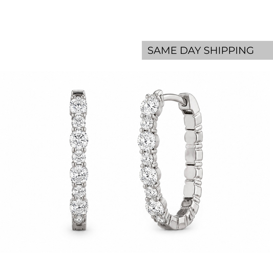 Elongated  small Oval Inside-Out Hoops Earrings