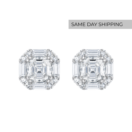 Asscher Cluster Stud Earrings