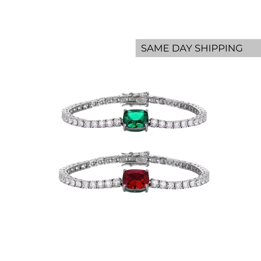 Tennis Bracelet with Emerald/Ruby Center