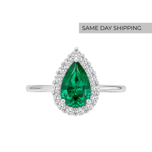 Pear-Cut Emerald Halo Ring
