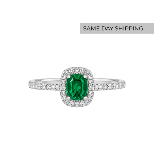 Cushion-Cut Emerald Halo Ring