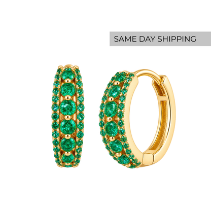 Emerald Pavé Hoop Earrings