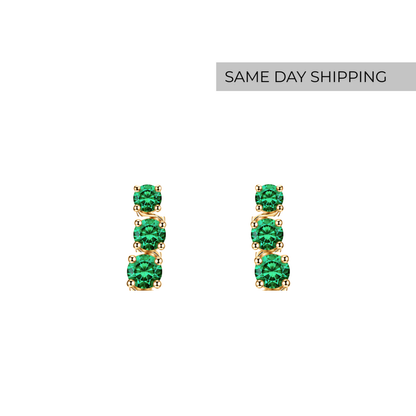Graduated Lab Emerald Drop Earrings.