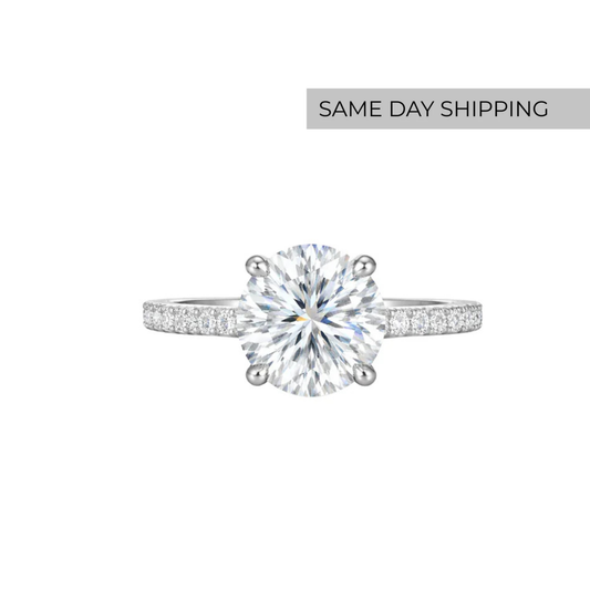 3CT Round Cut Engagement Ring with Pavé Band