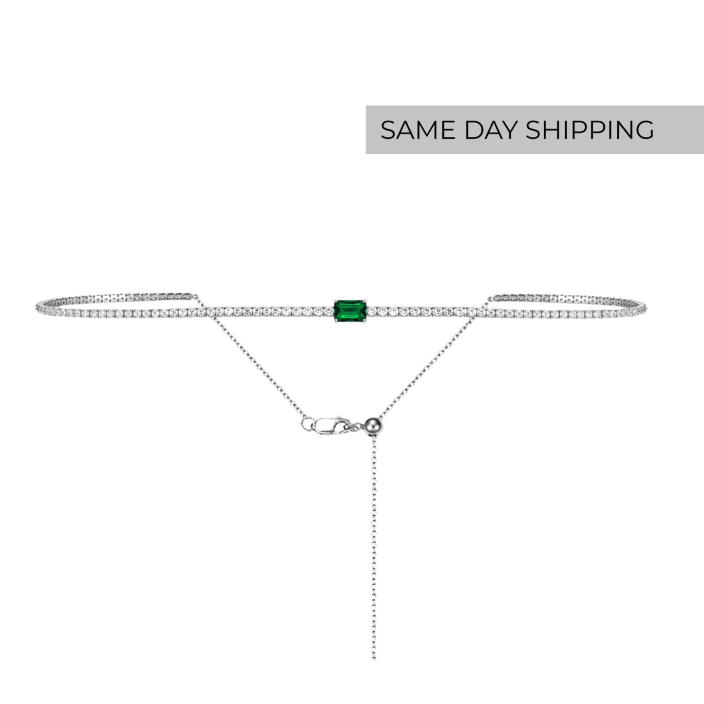 Adjustable Emerald Tennis Choker Necklace