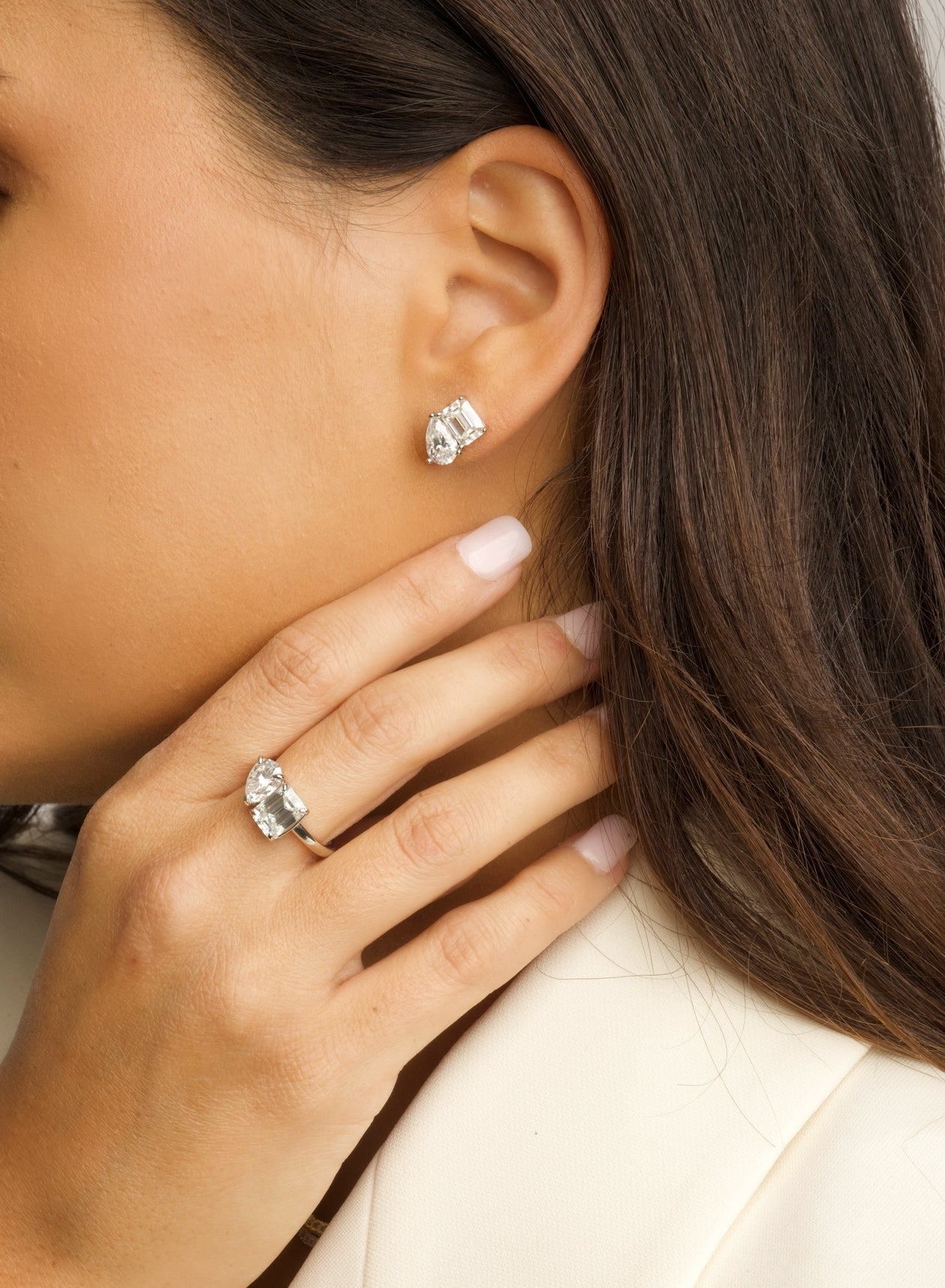 3.5CT Emerald & Pear Cut Toi et Moi Ring