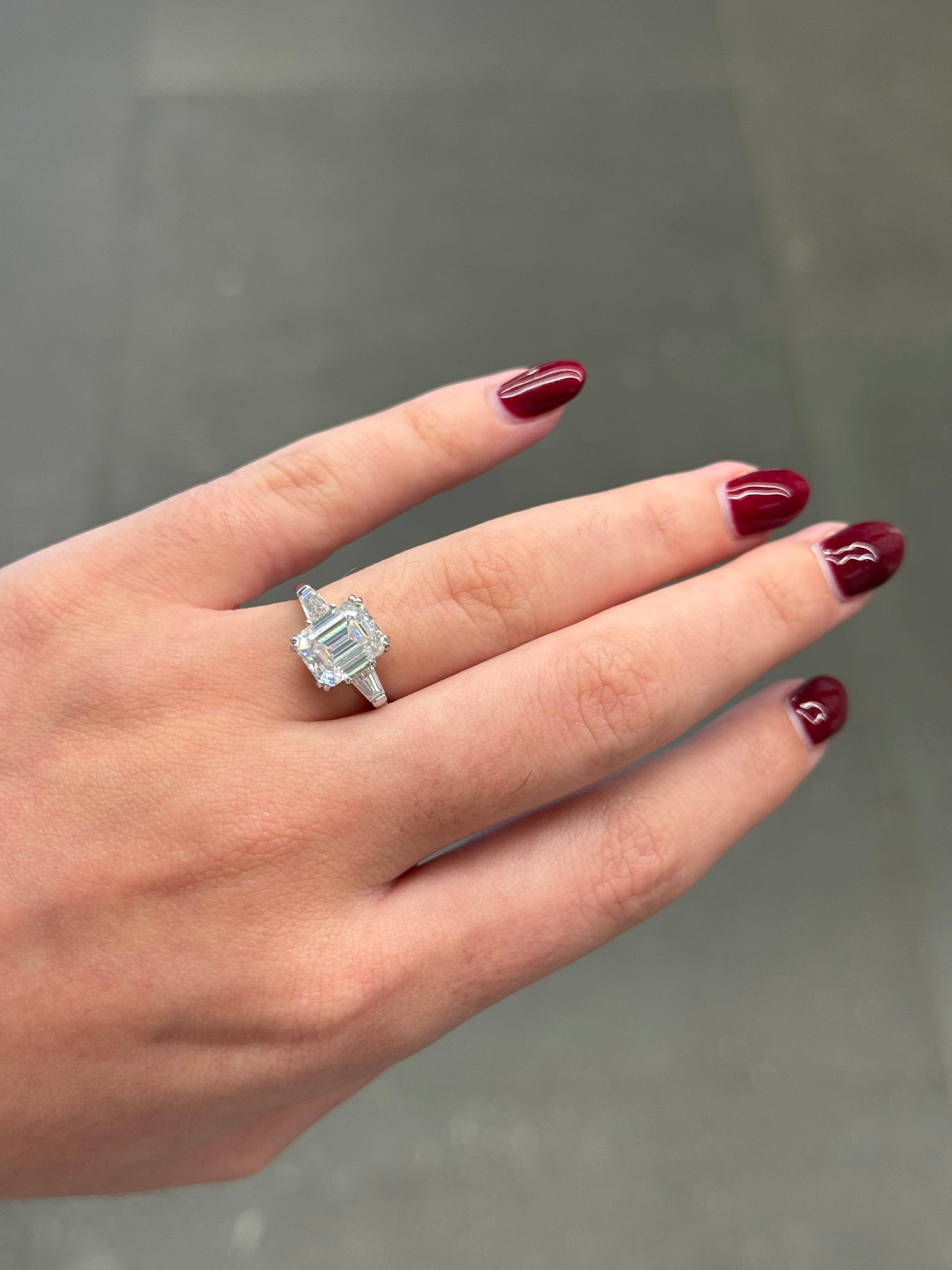 3ct Emerald Cut Trilogy Ring