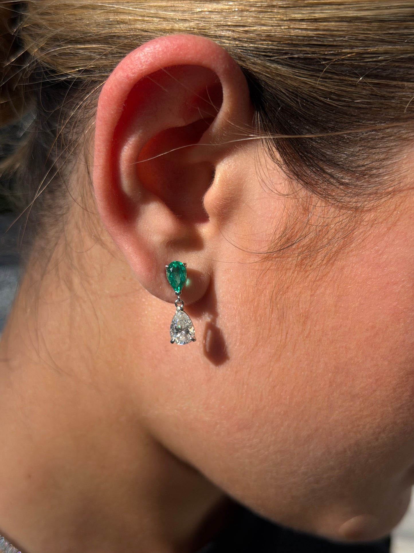 Pear Cut Emerald or Ruby Drop Earrings