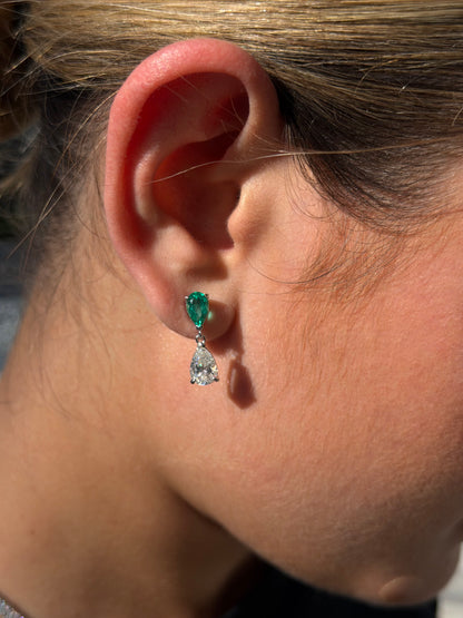 Pear Cut Emerald or Ruby Drop Earrings