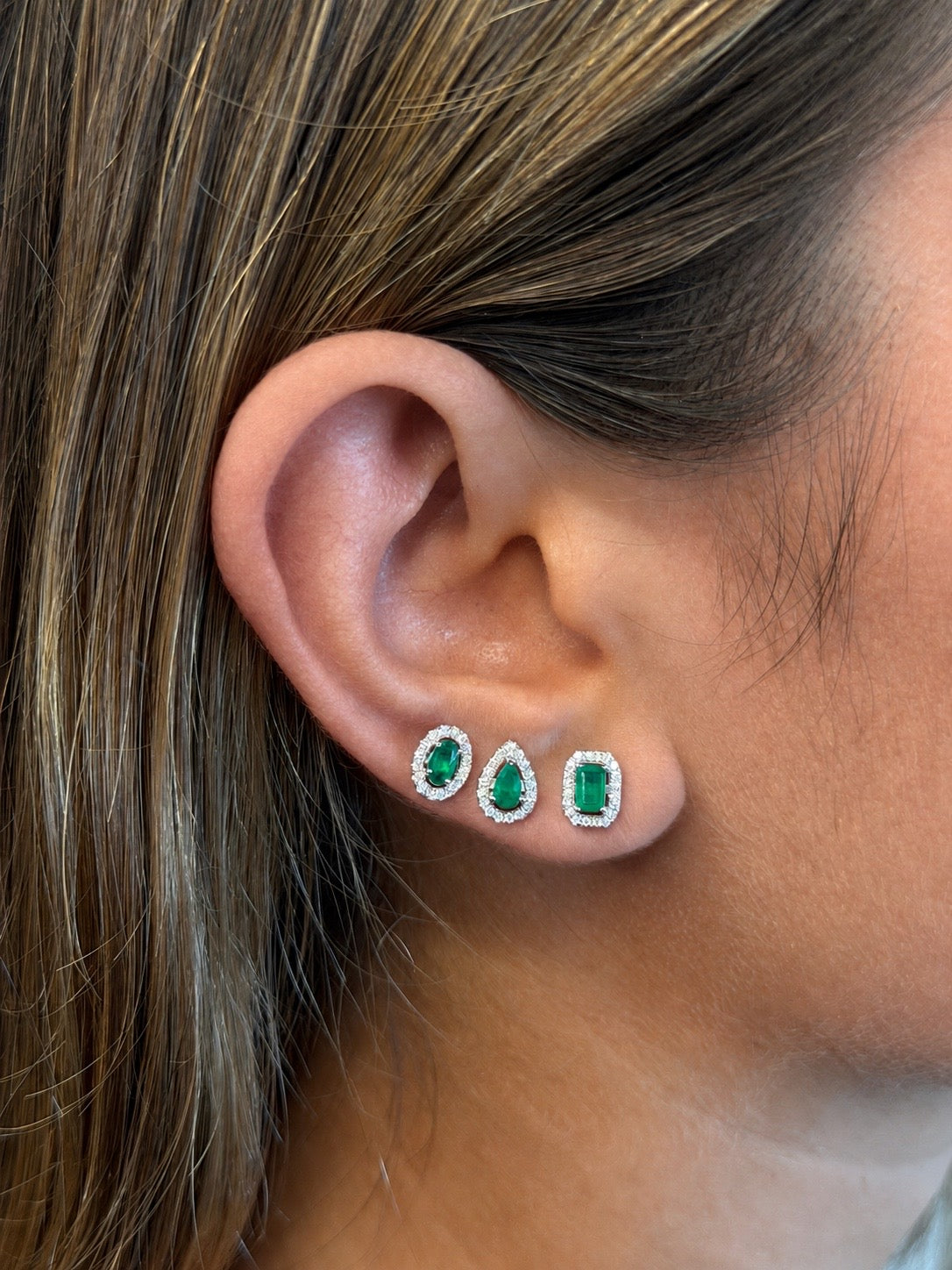 Emerald Halo Stud Earrings - Emerald Cut