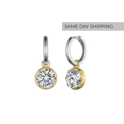 Two-Tone Charm Hoop Earrings