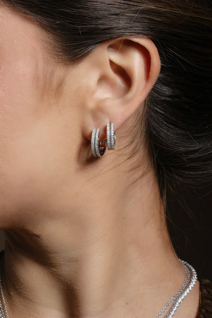 Triple Row Baguette & Round Cut Hoop Earrings