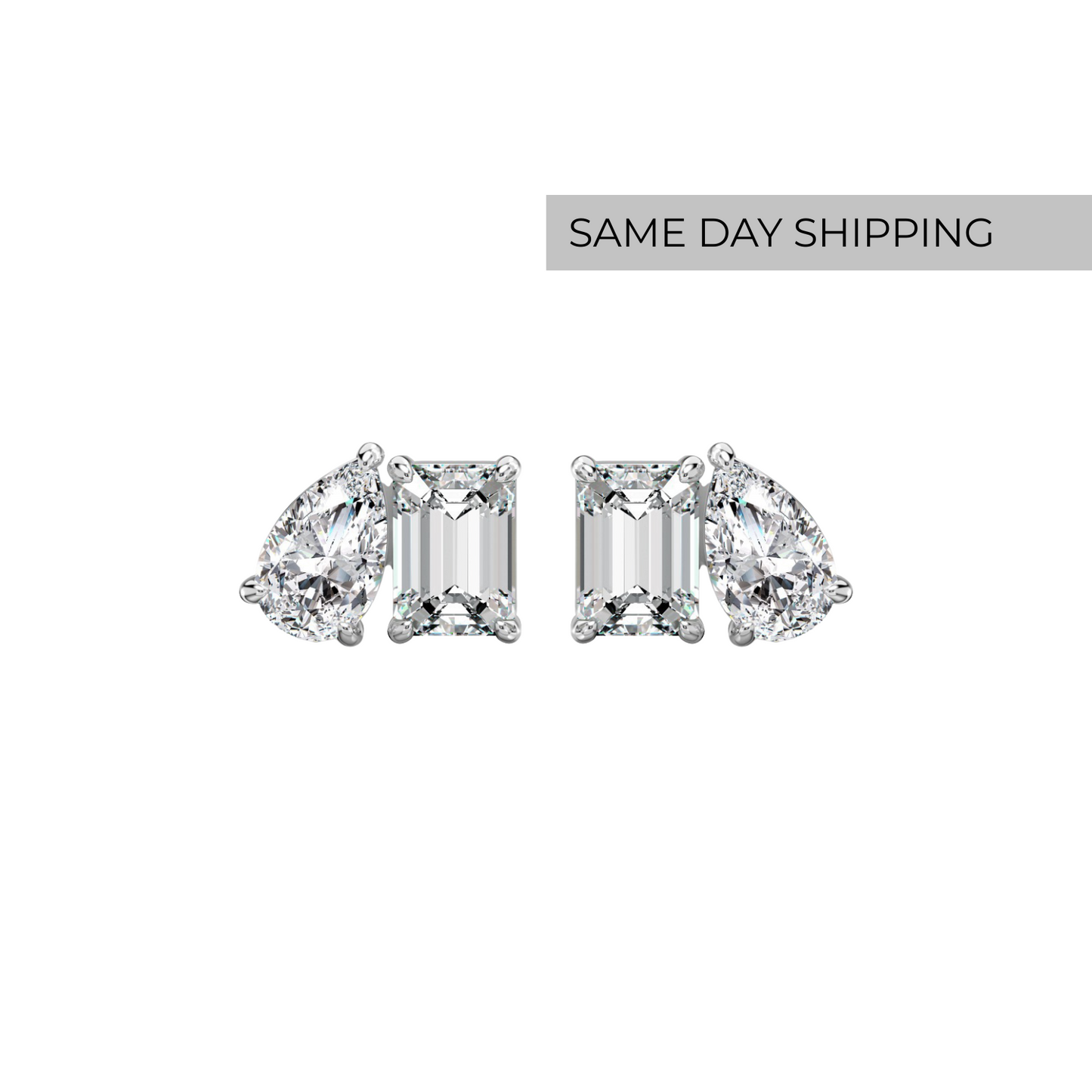 Toi et Moi Emerald & Pear Cut Stud Earrings