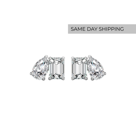 Toi et Moi Emerald & Pear Cut Stud Earrings