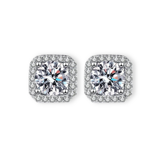 Cushion Halo Moissanite Stud Earrings